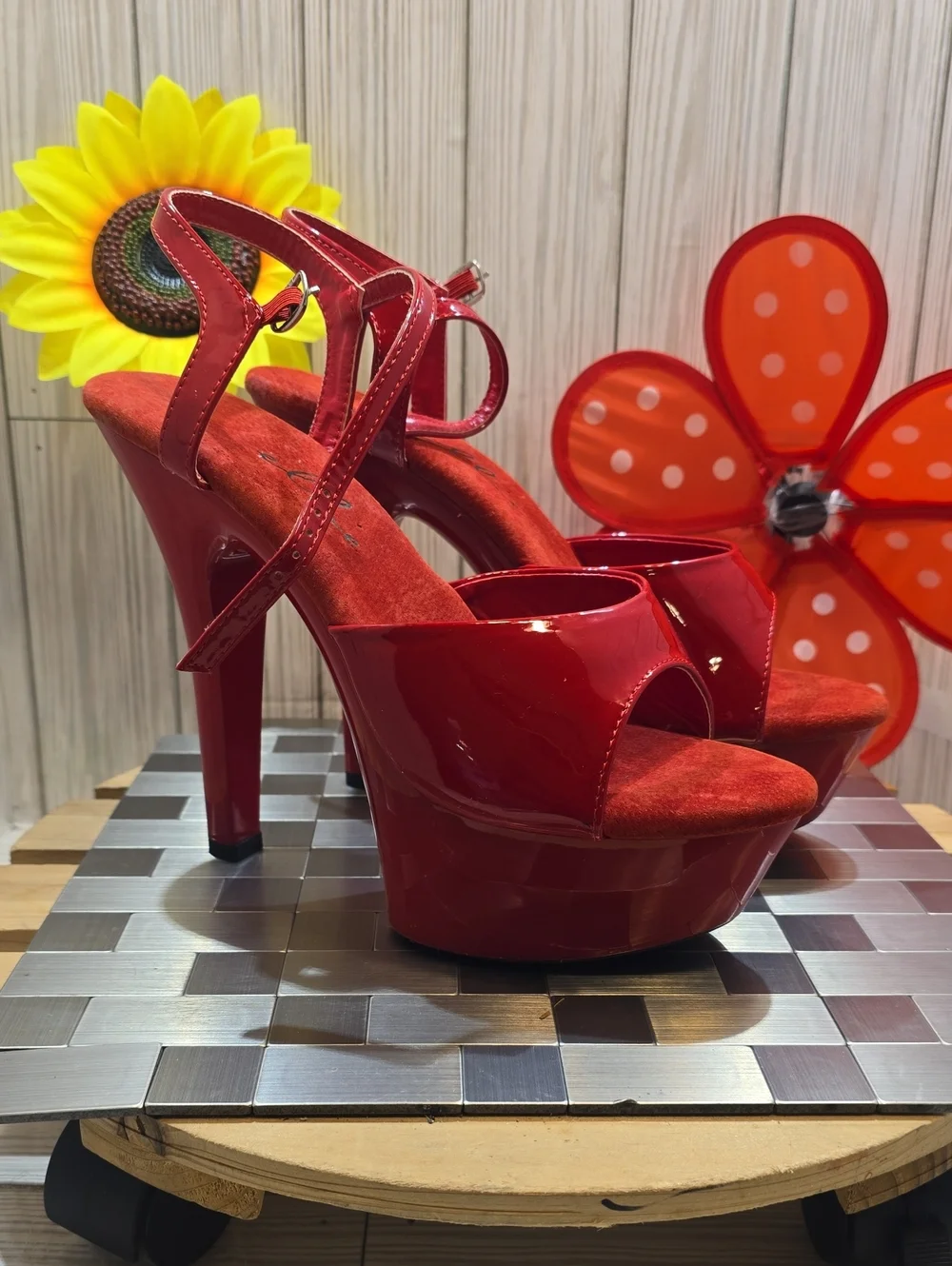 Ellie Red Patent Platform High Heel Sandals - 6 Inch Stiletto